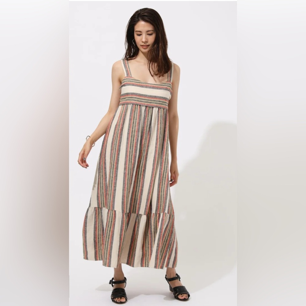 Azul by Moussy Dress Women’s Stripped Tiered Open Tie Back Midi Dress Size M